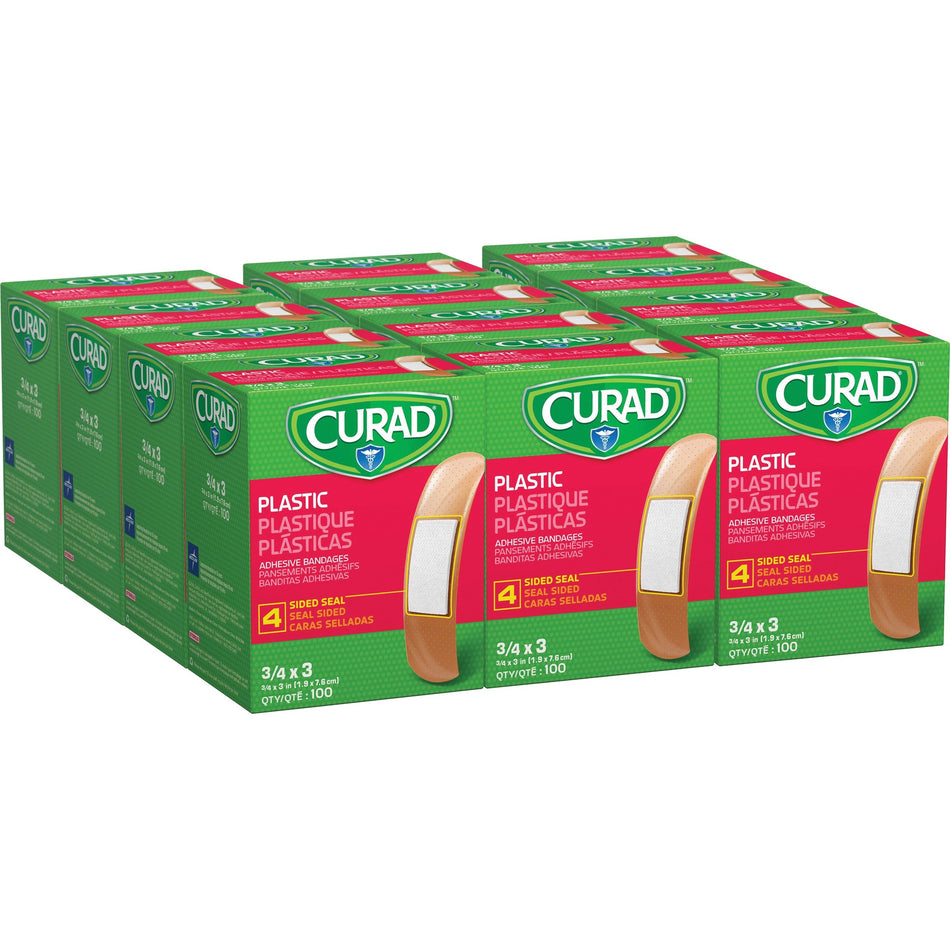 Curad Plastic Adhesive Bandages - Tan - Plastic, Polyethylene - 100/Box - 12 / Carton