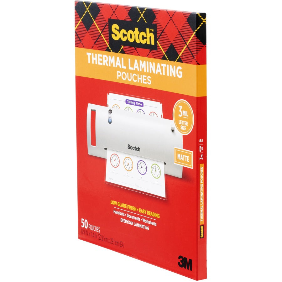 Scotch Laminating Pouch - Laminating Pouch/Sheet Size: 8.90" Width x 11.40" Length x 3 mil Thickness - for Laminator, Document, Award, Sign, Calendar, Certificate, Artwork, Schedule - Double Sided - Clear - 50 / Pack