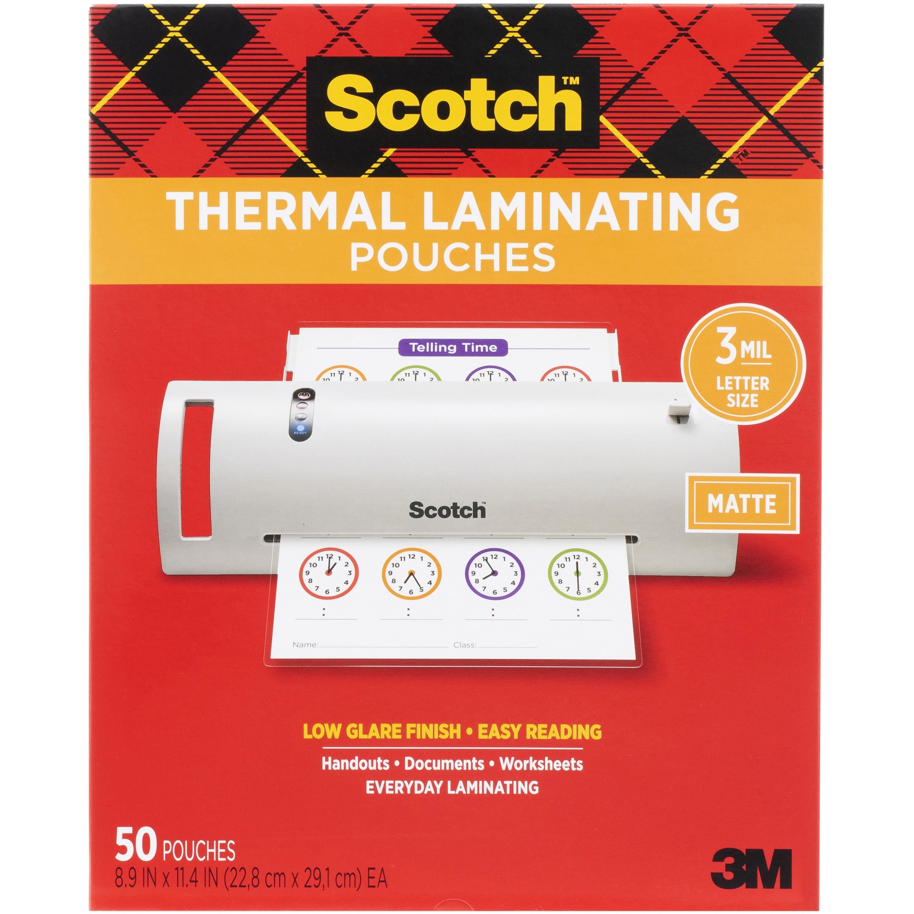 Scotch Laminating Pouch - Laminating Pouch/Sheet Size: 8.90" Width x 11.40" Length x 3 mil Thickness - for Laminator, Document, Award, Sign, Calendar, Certificate, Artwork, Schedule - Double Sided - Clear - 50 / Pack