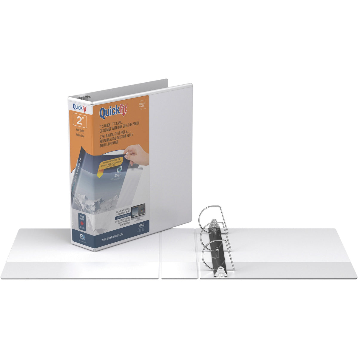 QuickFit D-Ring View Binders - 2" Binder Capacity - Letter - 8 1/2" x 11" Sheet Size - 475 Sheet Capacity - Fastener(s): D-Ring - Pocket(s): 2, Internal - Vinyl - White - Recycled - Print-transfer Resistant, PVC-free, Exposed Rivet - 1 Each