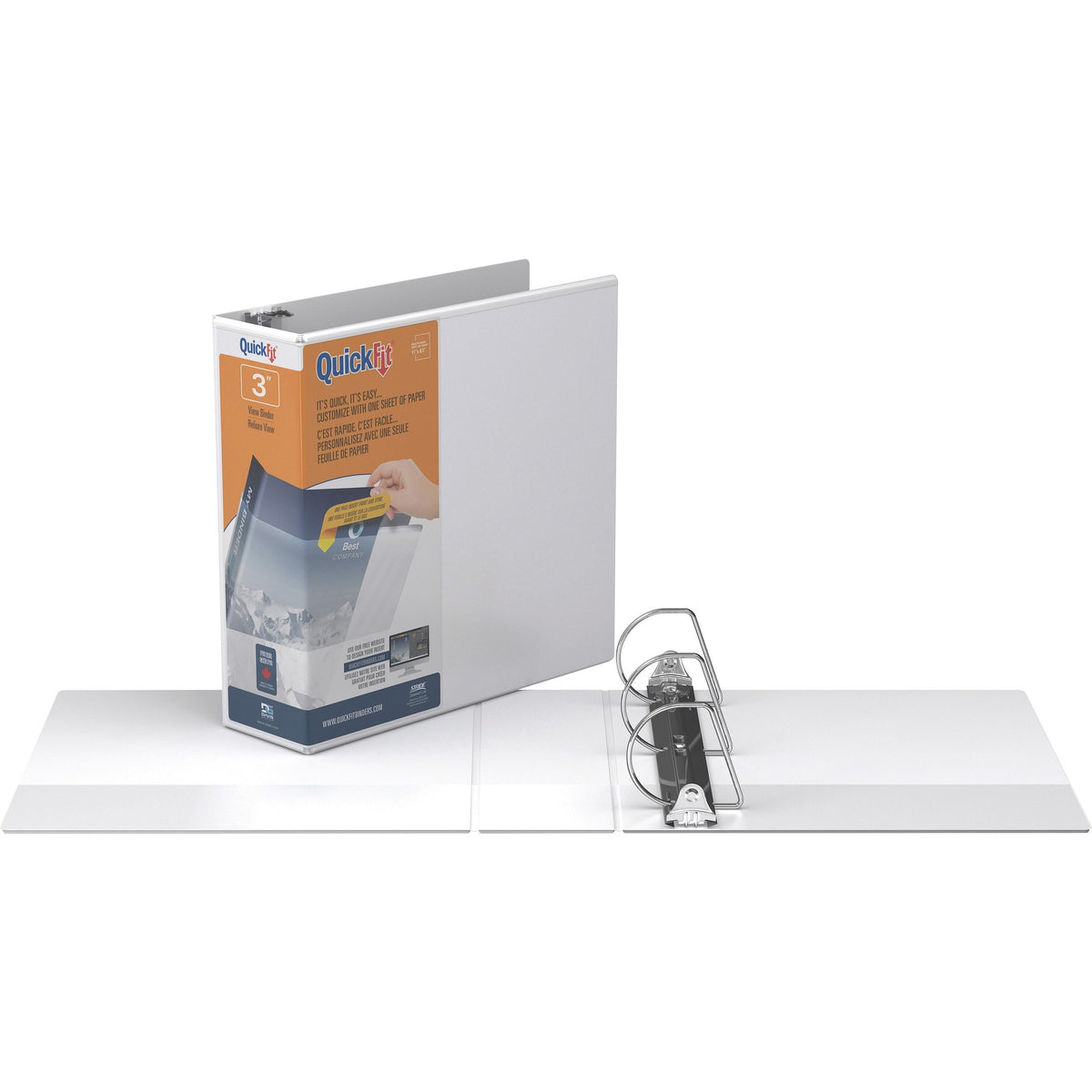 QuickFit D-Ring View Binders - 3" Binder Capacity - Letter - 8 1/2" x 11" Sheet Size - 625 Sheet Capacity - Fastener(s): D-Ring - Pocket(s): 2, Internal - Vinyl - White - Recycled - Print-transfer Resistant, PVC-free, Exposed Rivet - 1 Each