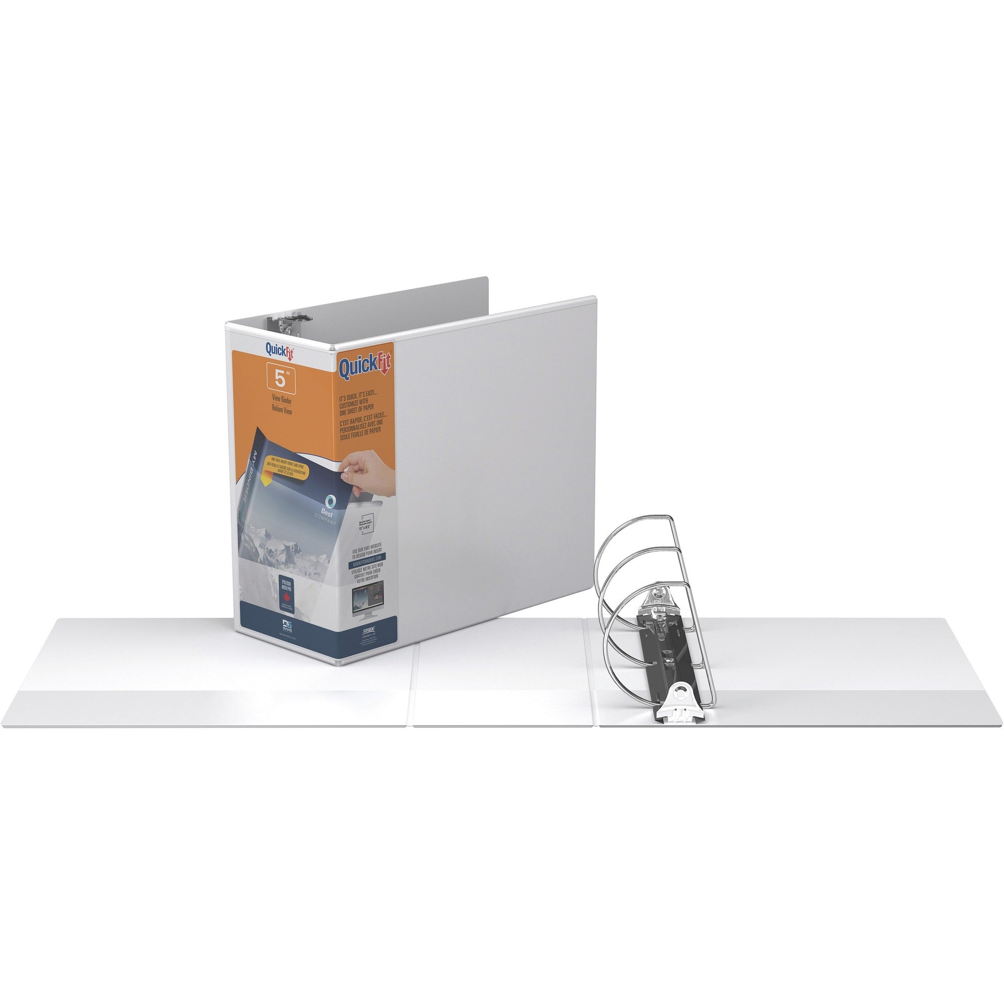 QuickFit D-Ring View Binders - 5" Binder Capacity - Letter - 8 1/2" x 11" Sheet Size - 1000 Sheet Capacity - Fastener(s): D-Ring - Pocket(s): 2, Internal - Vinyl - White - Recycled - Print-transfer Resistant, PVC-free, Locking Ring, Exposed Rivet - 1 Each
