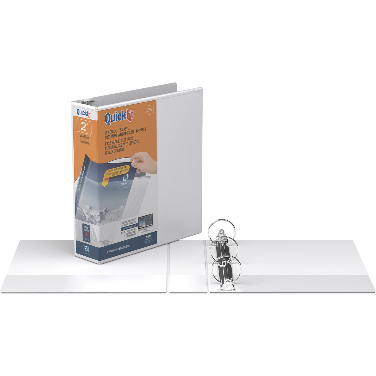 QuickFit Round Ring Unique Binder - 2" Binder Capacity - Letter - 8 1/2" x 11" Sheet Size - 400 Sheet Capacity - Fastener(s): Round Ring - Pocket(s): 2, Internal - Vinyl - White - Recycled - Print-transfer Resistant, Exposed Rivet, PVC-free - 1 Each