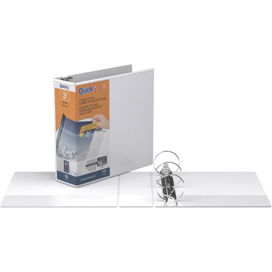 QuickFit Round Ring Unique Binder - 3" Binder Capacity - Letter - 8 1/2" x 11" Sheet Size - 600 Sheet Capacity - Fastener(s): Round Ring - Pocket(s): 2, Internal - Vinyl - White - Recycled - Print-transfer Resistant, Exposed Rivet, PVC-free - 1 Each