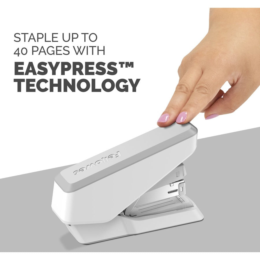 Fellowes EasyPress Half Strip Stapler - Staples Upto 40 Sheet - Holds Upto 105 Staple - Half Strip - Staple Size: 0.25" - White - 1 Each
