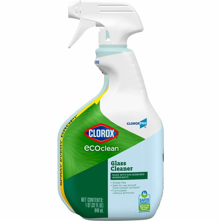 CloroxPro&trade; EcoClean Glass Cleaner Spray - 32 fl oz (1 quart) - Streak-free, Bio-based, Ammonia-free, Paraben-free, Dye-free, Phthalate-free, Chemical-free, Fume-free, Residue-free - Green, Blue - 1 Each