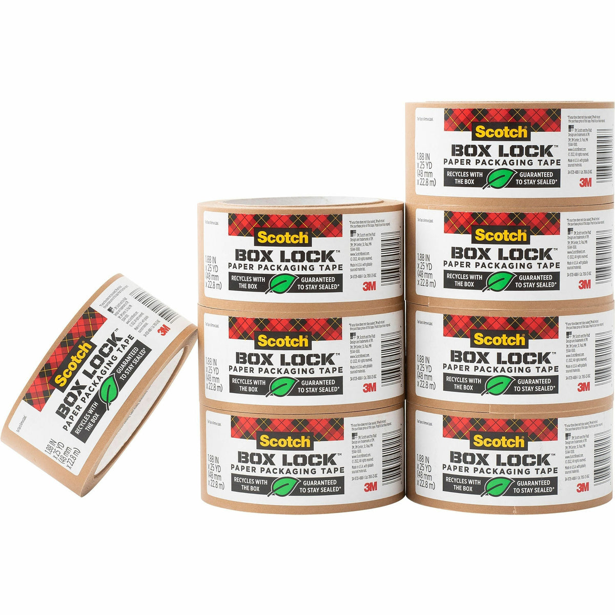Scotch Box Lock Packaging Tape Refill - 25 yd Length x 1.88" Width - Brown - 8 / Carton