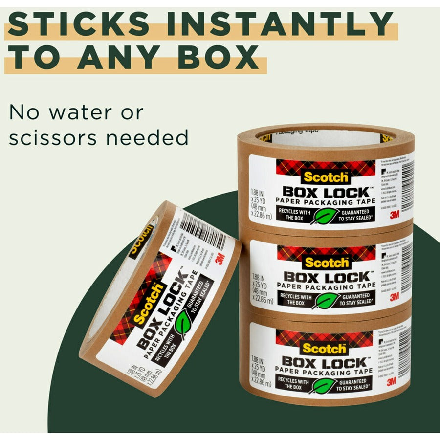 Scotch Box Lock Packaging Tape Refill - 25 yd Length x 1.88" Width - Brown - 8 / Carton