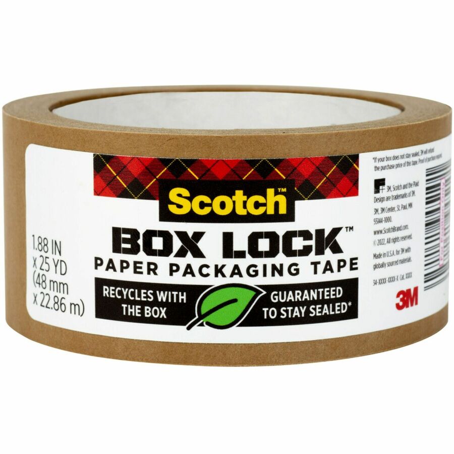 Scotch Box Lock Packaging Tape Refill - 25 yd Length x 1.88" Width - Brown - 8 / Carton
