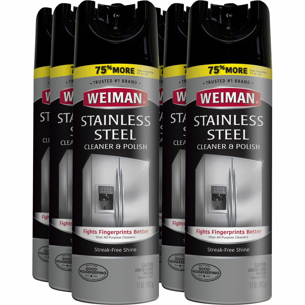 Weiman Stainless Steel Cleaner/Polish - 17 oz (1.06 lb) - Streak-free, Fingerprint Resistant, Dust Resistant, Dirt Resistant, pH Neutral - Clear - 6 / Carton