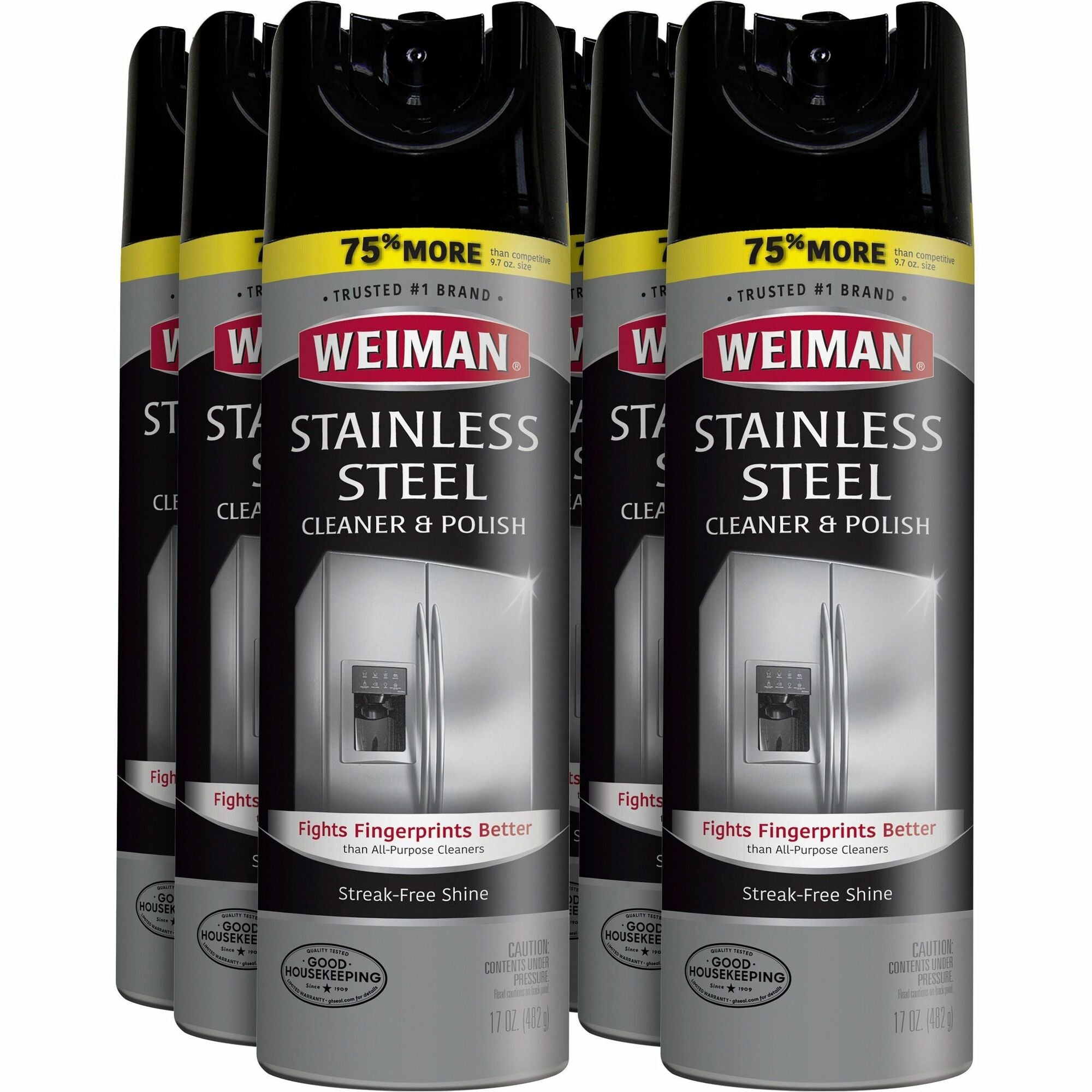 Weiman Stainless Steel Cleaner/Polish - 17 oz (1.06 lb) - Streak-free, Fingerprint Resistant, Dust Resistant, Dirt Resistant, pH Neutral - Clear - 6 / Carton