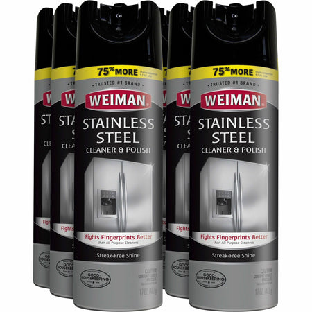 Weiman Stainless Steel Cleaner/Polish - 17 oz (1.06 lb) - Streak-free, Fingerprint Resistant, Dust Resistant, Dirt Resistant, pH Neutral - Clear - 6 / Carton