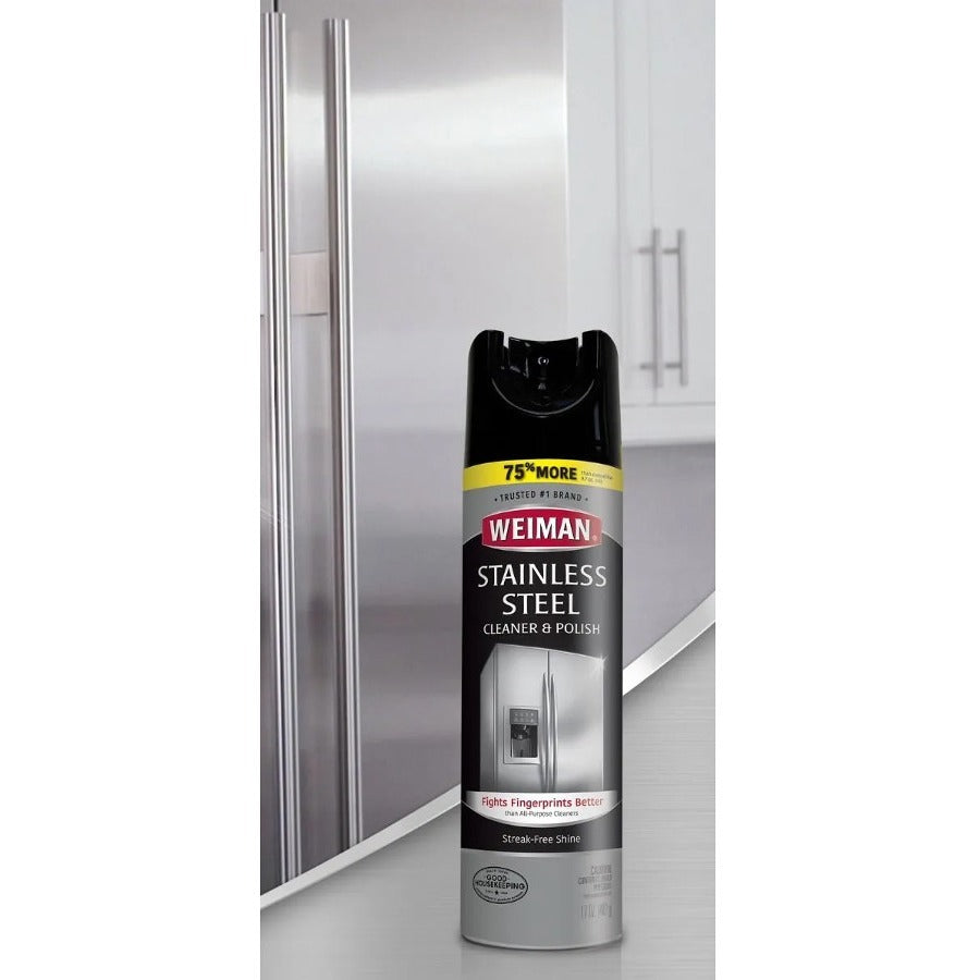 Weiman Stainless Steel Cleaner/Polish - 17 oz (1.06 lb) - Streak-free, Fingerprint Resistant, Dust Resistant, Dirt Resistant, pH Neutral - Clear - 6 / Carton