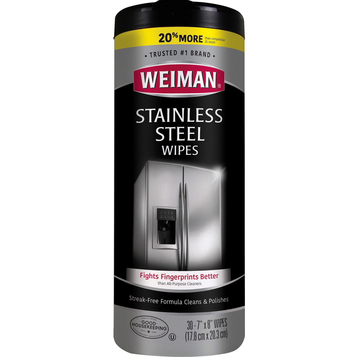 Weiman Stainless Steel Wipes - Streak-free, Fingerprint Resistant, Dust Resistant, Dirt Resistant, Pre-moistened, Grease Resistant, pH Neutral - White - 30/Tub - 1 Each