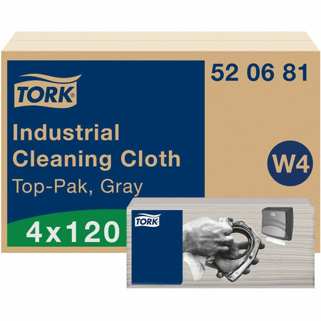TORK Industrial Cleaning Cloth Gray W4 - 1 Ply - 13.98" Width x 16.34" Length - Textured - Gray - Cellulose, Polyester, Polypropylene - 120/Pack - 4 / Carton