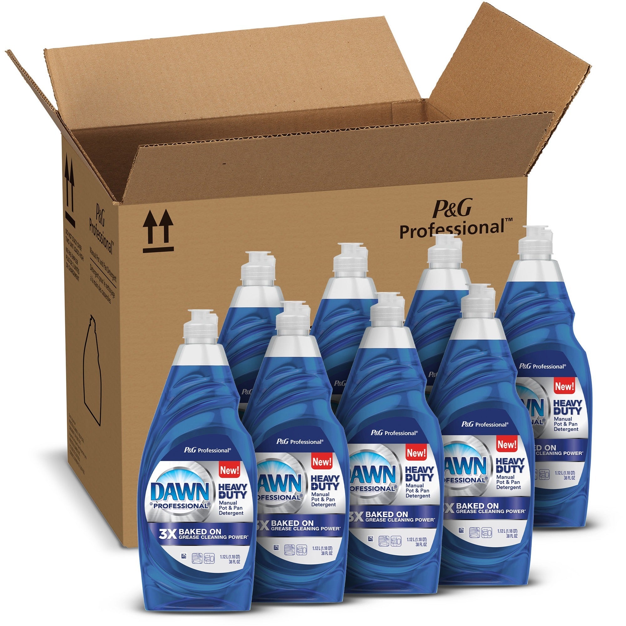 Dawn Manual Pot/Pan Detergent - 38 fl oz (1.2 quart) - Heavy Duty, Long Lasting - Blue - 8 / Carton