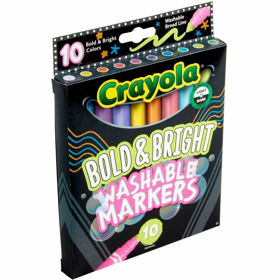 Crayola Bright/Bold Broad Line Markers - Broad Conical Marker Point - Washable - Assorted Ink - Water Based - Assorted Barrel - 10 / Pack