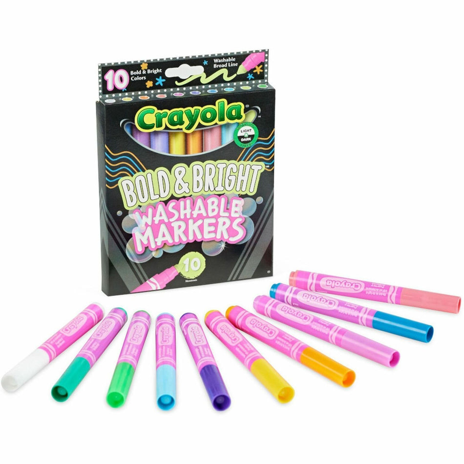 Crayola Bright/Bold Broad Line Markers - Broad Conical Marker Point - Washable - Assorted Ink - Water Based - Assorted Barrel - 10 / Pack