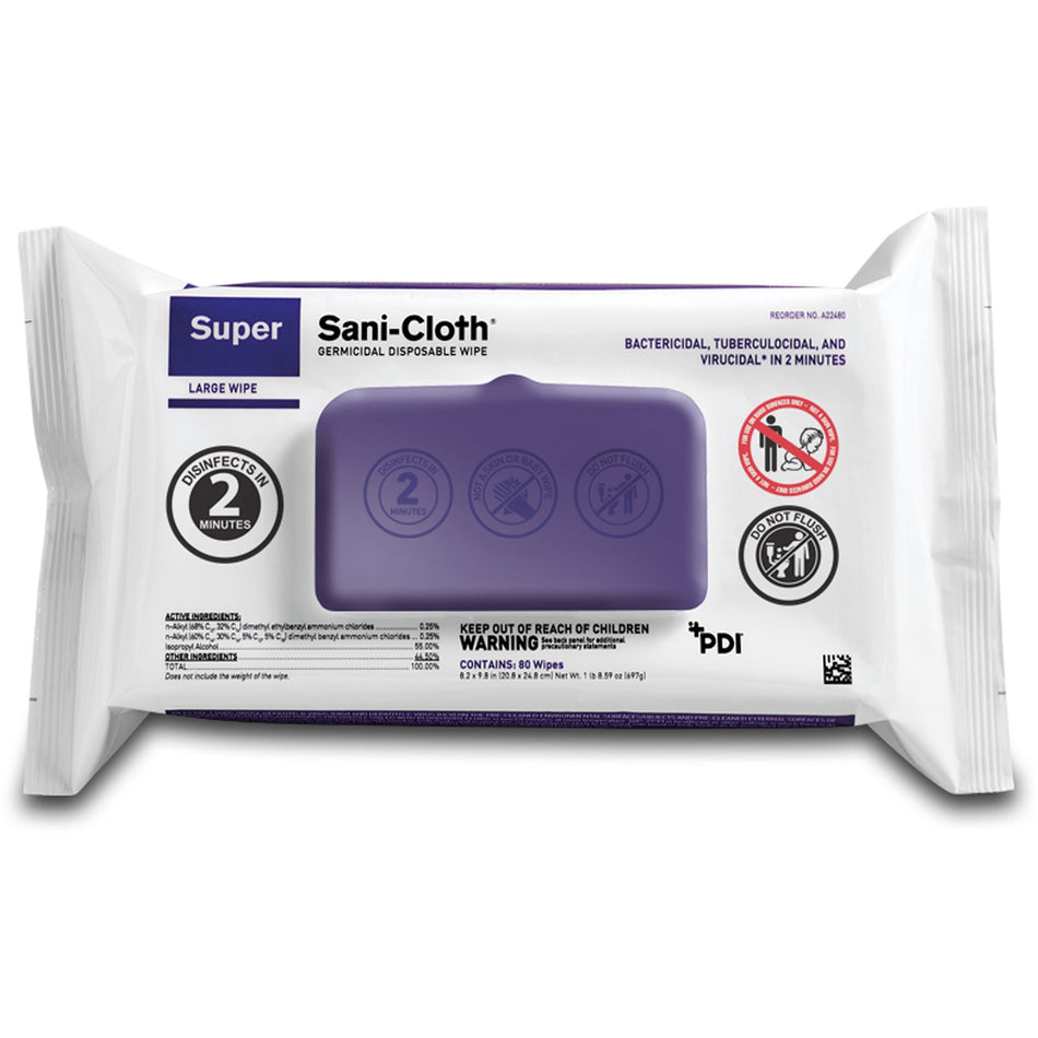 PDI HC Super Sani-Cloth Germicidal Disposable Wipe - Ready-To-Use - 6.75" Length x 6" Width - Disposable, Disinfectant, Deodorize, Latex-free, Bleach-free, Phenol-free, Easy to Use, Pre-moistened, Strong, Antimicrobial - White - 80/Packet - 1 Each