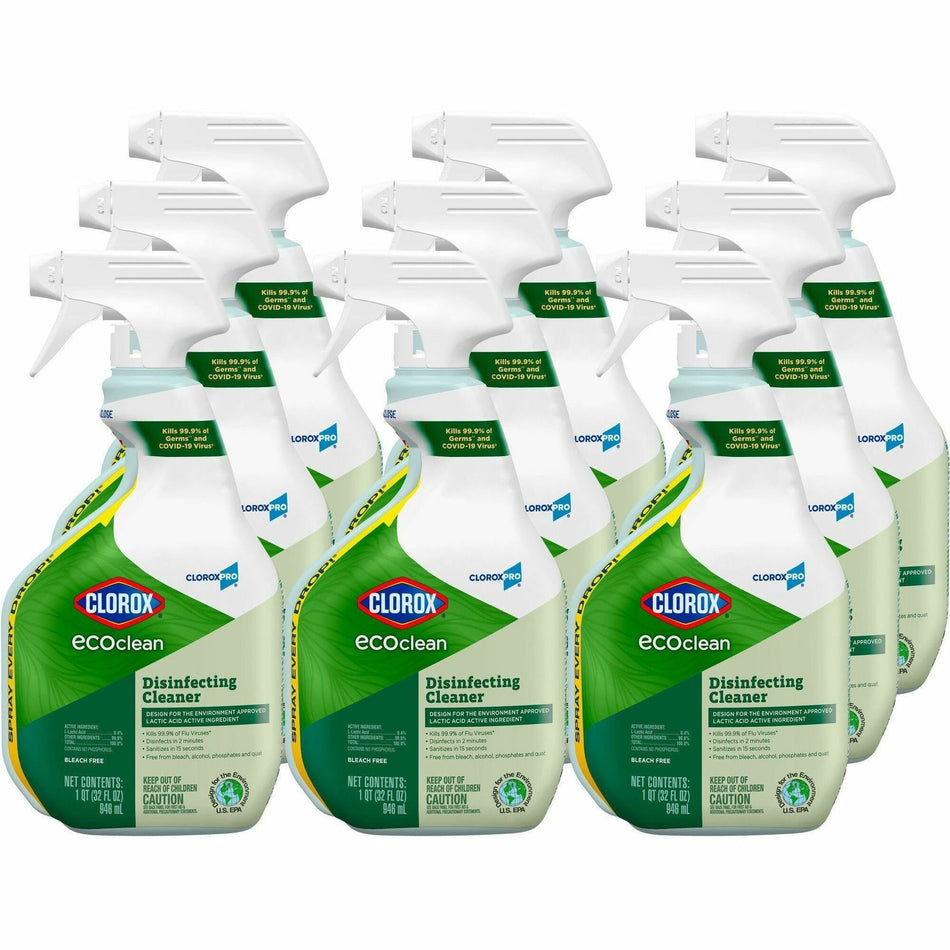 CloroxPro&trade; EcoClean Disinfecting Cleaner Spray - Ready-To-Use - 32 fl oz (1 quart) - Fresh Scent - Disinfectant, Bleach-free, Alcohol-free, Phosphate-free, Odor Resistant - Green, White - 9 / Carton