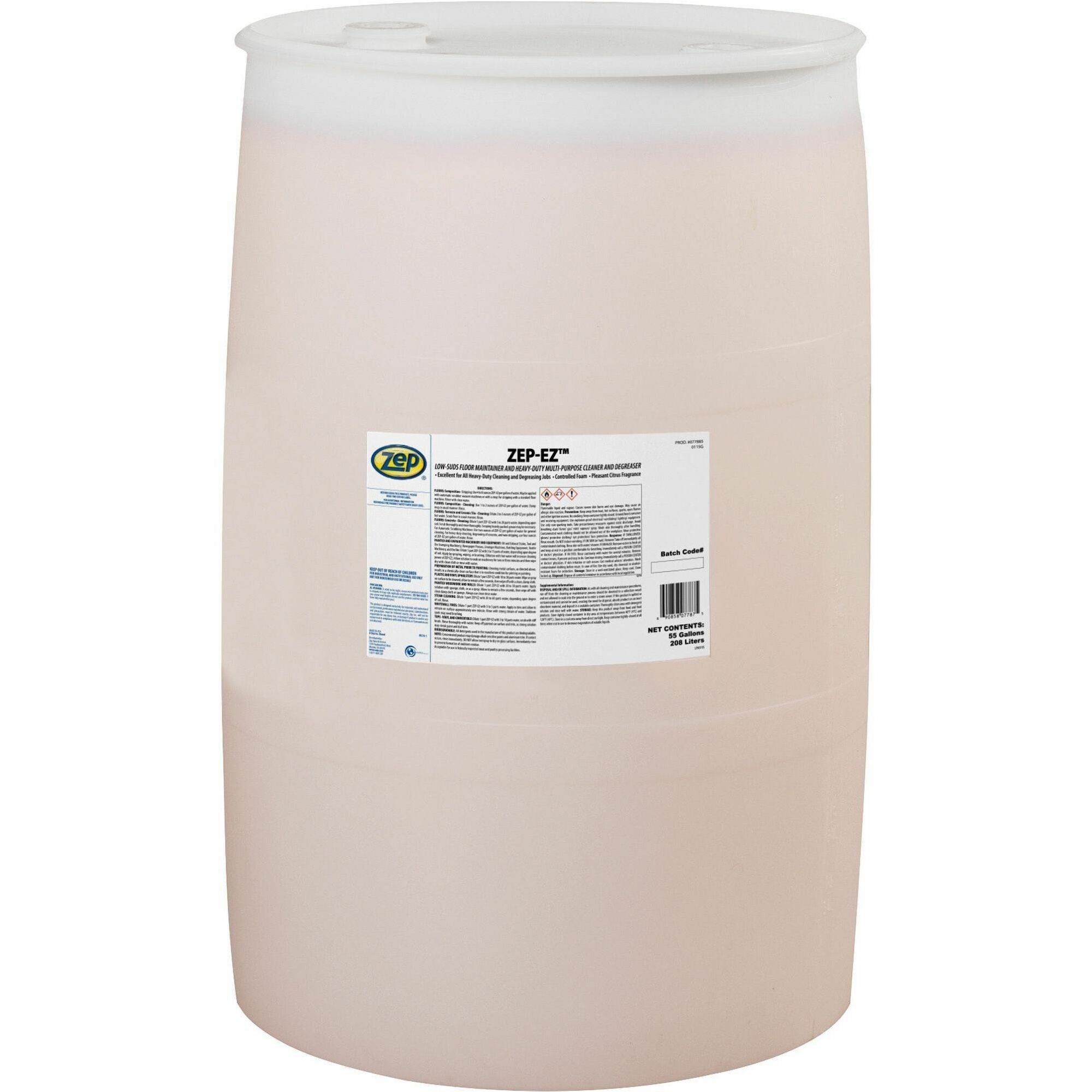 Zep Commercial EZ Floor Cleaner/Wax Stripper - 7040 fl oz (220 quart) - Citrus Scent - Film-free, Ammonia-free - Orange, Clear - 1 Each