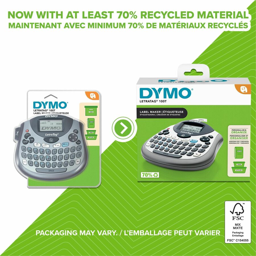 Dymo LetraTag 100T Label Maker - 5 Font Size - Battery - 4 Batteries Supported - AA - Blue - Handheld - Auto Power Off - for Home, Office