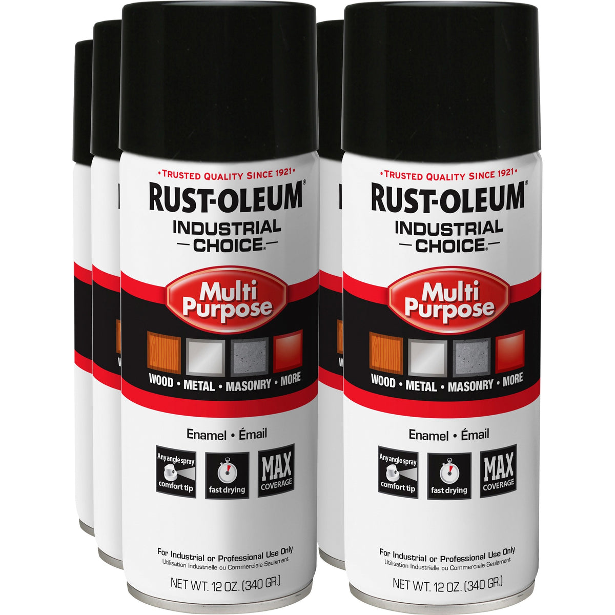 Rust-Oleum Industrial Choice Enamel Spray Paint - Liquid - Gloss Black - 12 fl oz - 6 / Carton