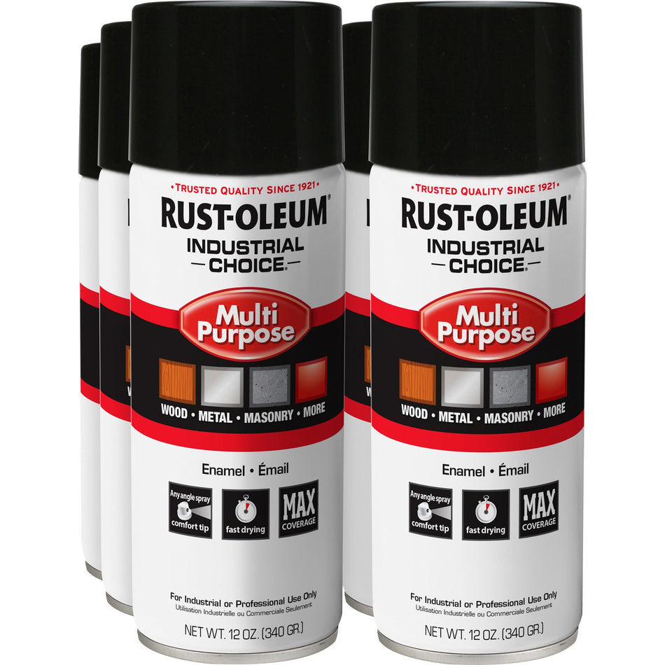 Rust-Oleum Industrial Choice Enamel Spray Paint - Liquid - Gloss Black - 12 fl oz - 6 / Carton
