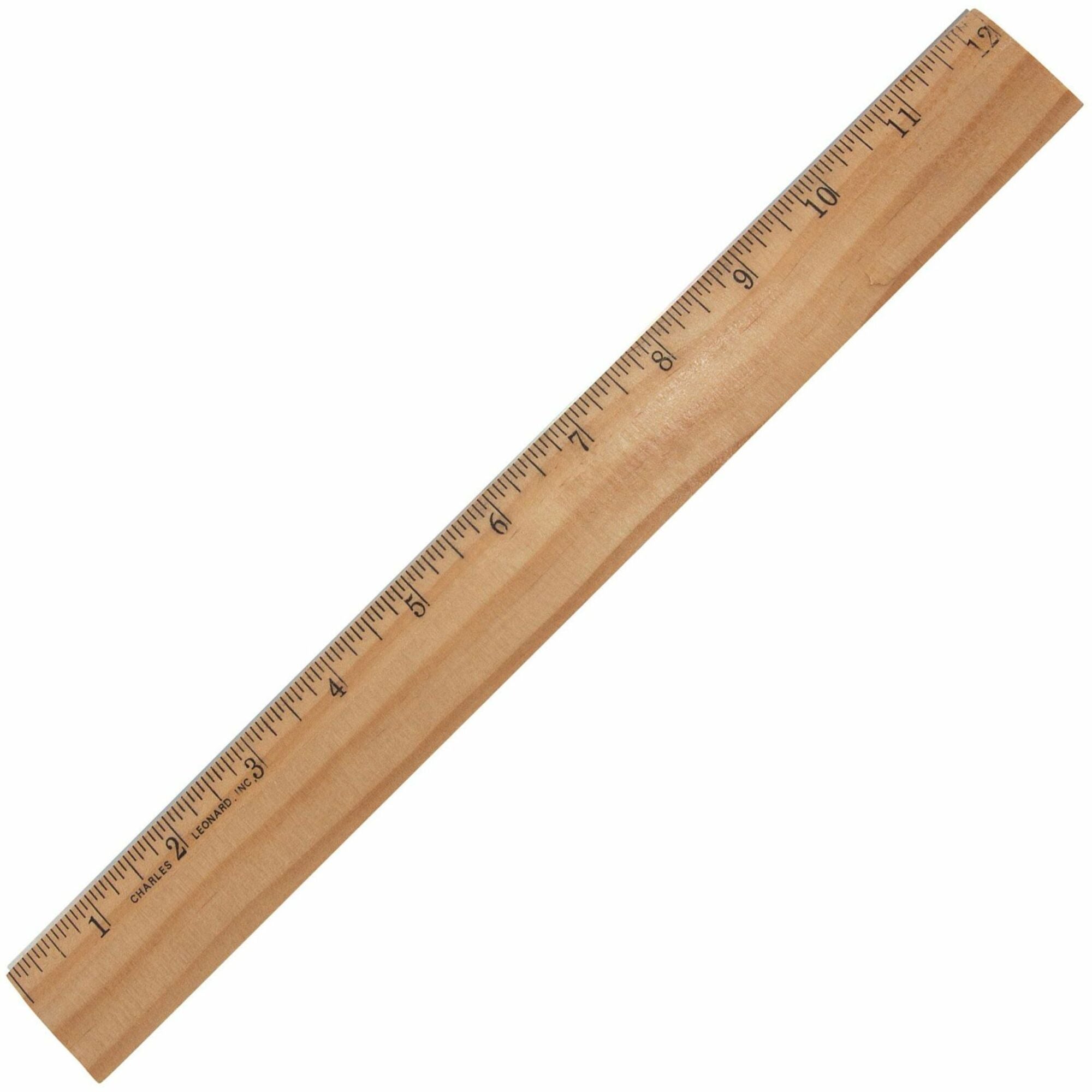 Charles Leonard Office Ruler - 12" Length x 1.3" Width - Wood, Metal - Brown - 1 Each