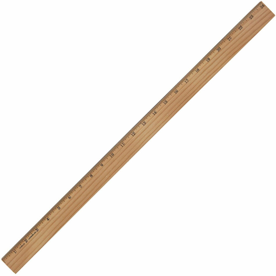 Charles Leonard Office Ruler - 24" Length x 1.3" Width - Wood, Metal - Brown - 1 Each