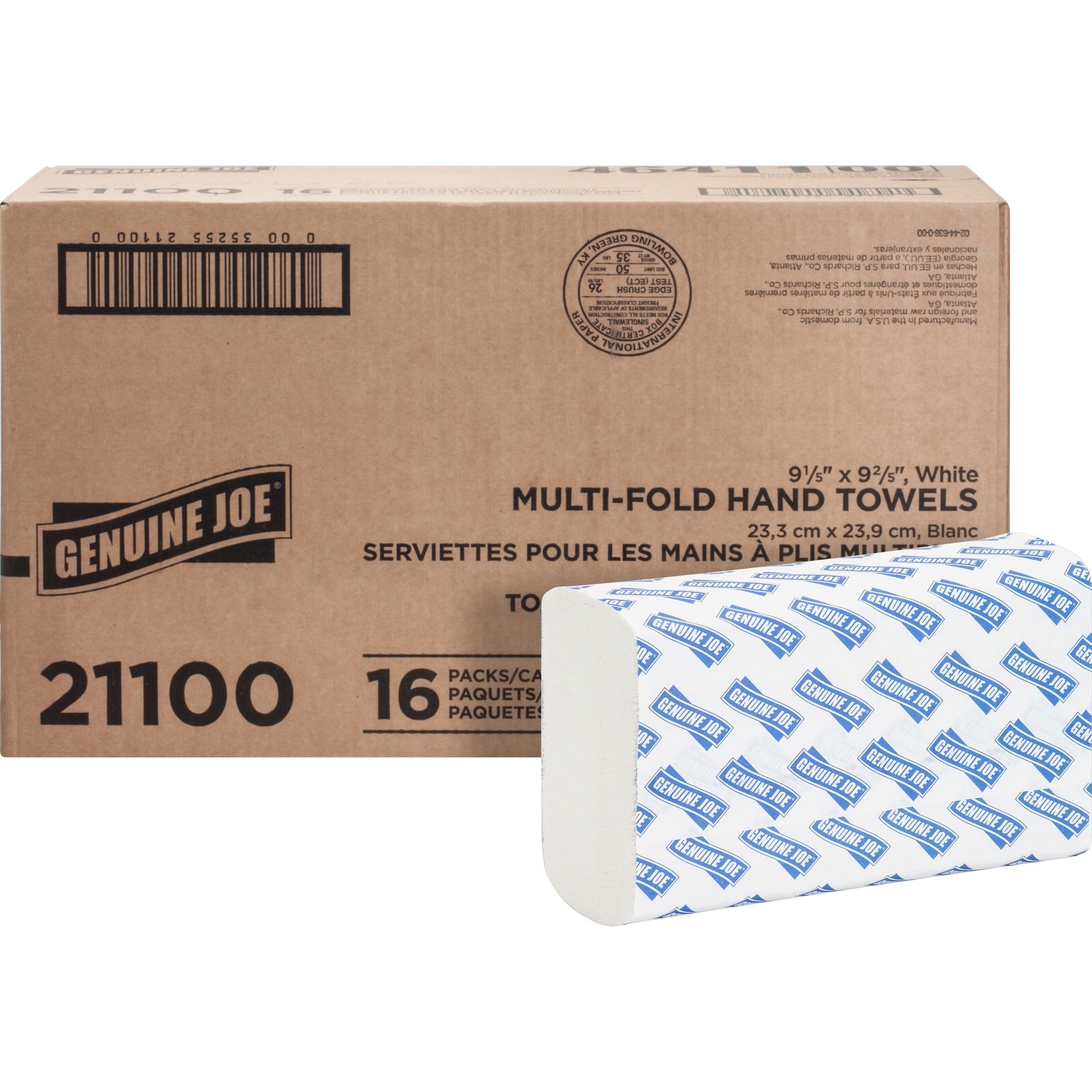 Genuine Joe Multifold Towels - 1 Ply - Multifold - 9.20" Width x 9.40" Length - White - Fiber - 250/Pack - 1280 / Pallet