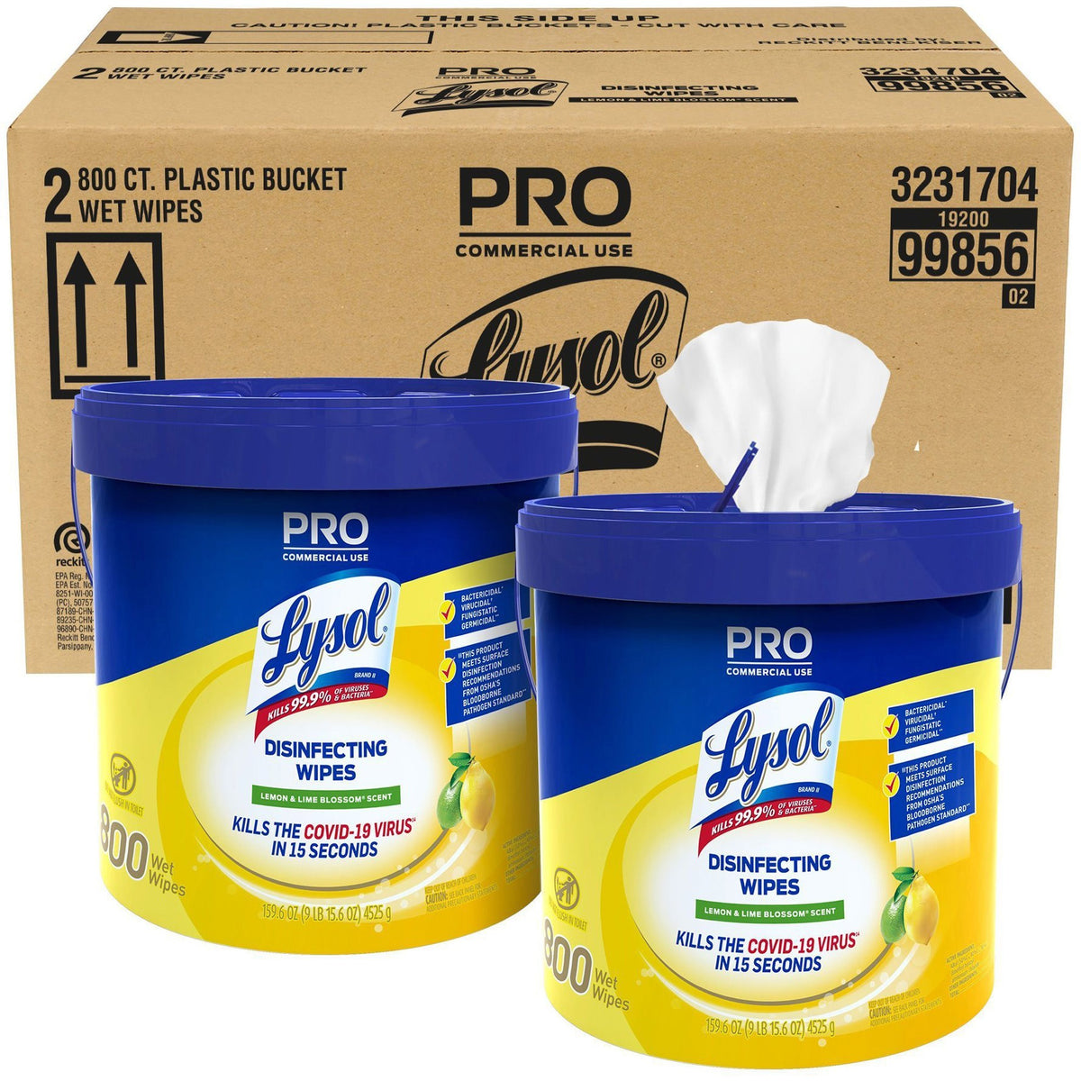 Lysol Disinfecting Wipe Bucket w/Wipes - Lemon & Lime Blossom Scent - Disinfectant, Pre-moistened - White - 800/Bucket - 2 / Carton