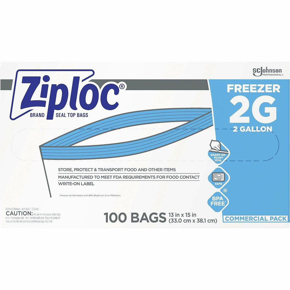 Ziploc® Grip n' Seal Freezer Bags - 2 gal Capacity - 15" Length x 13" Width - Blue - Plastic - Food, Meat, Poultry, Fish - 100/Box - 1 / Carton