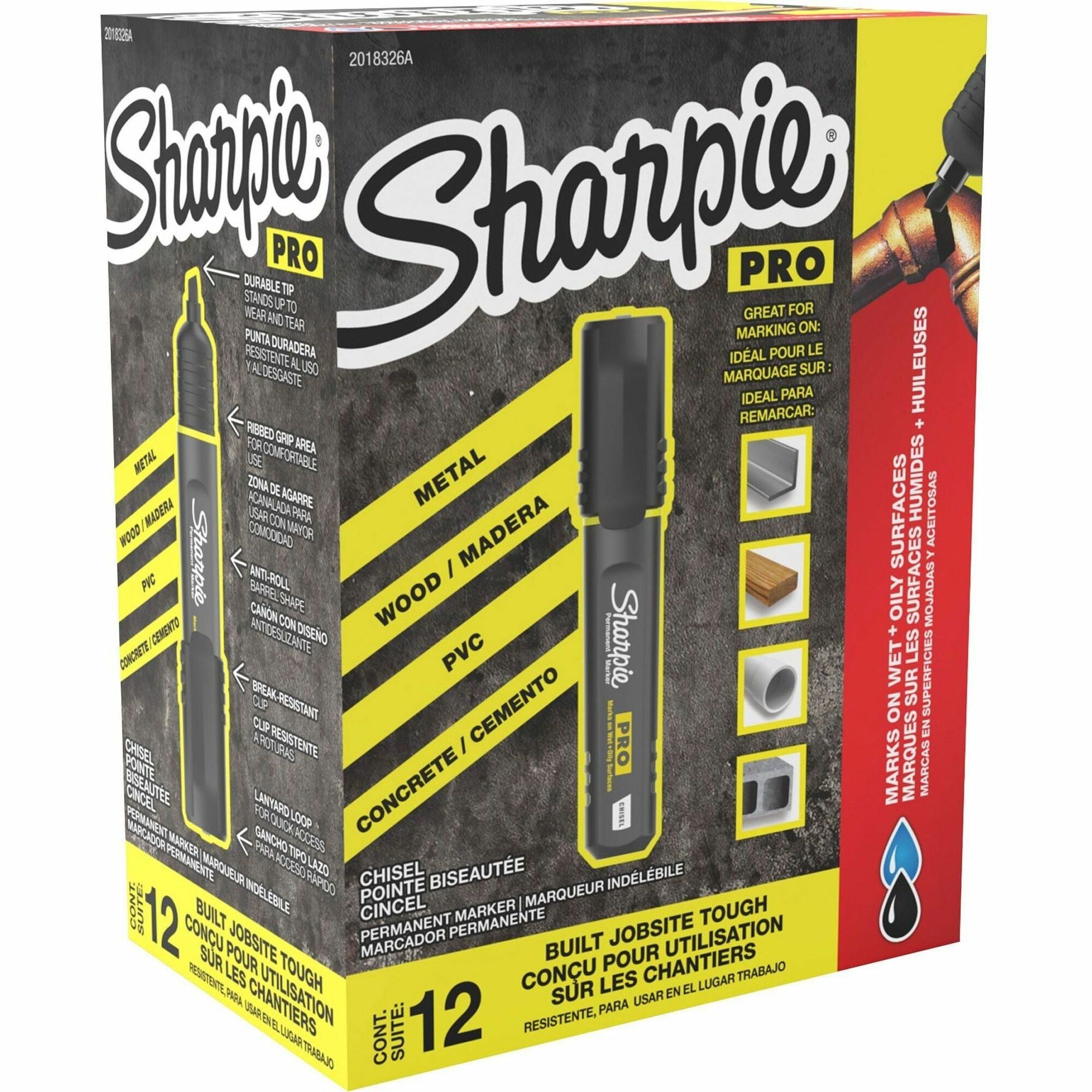 Sharpie PRO Chisel Tip Markers - Broad Medium Fine Point - Black Ink - 1 Dozen - & Dry-Erase