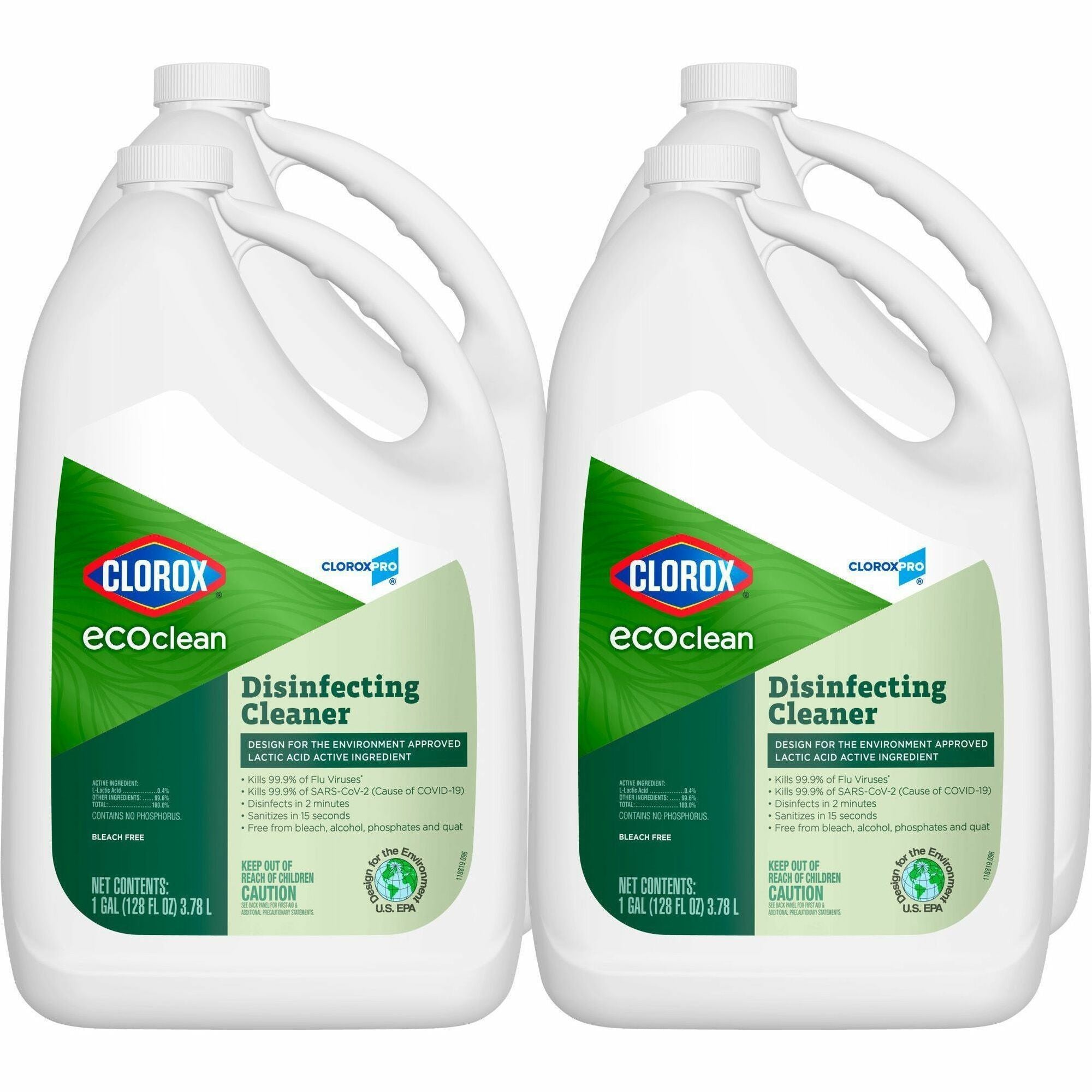 CloroxPro&trade; EcoClean Disinfecting Cleaner Refill - Ready-To-Use - 128 fl oz (4 quart) - Disinfectant, Bleach-free, Alcohol-free, Phosphate-free - Green, White - 4 / Carton