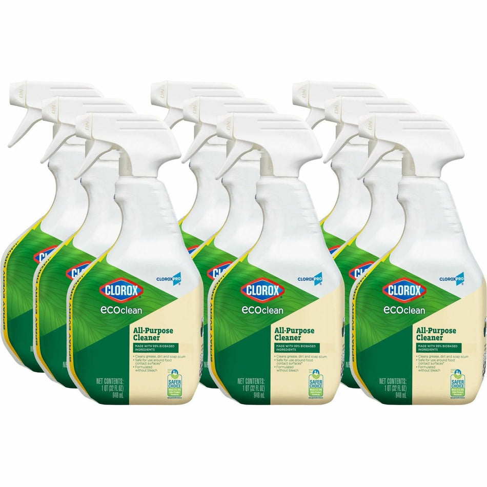 Clorox EcoClean All-Purpose Cleaner Spray - 32 fl oz (1 quart) - Dye-free, Phosphate-free, Paraben-free, Petroleum Free, Solvent-free - Green, White - 9 / Carton