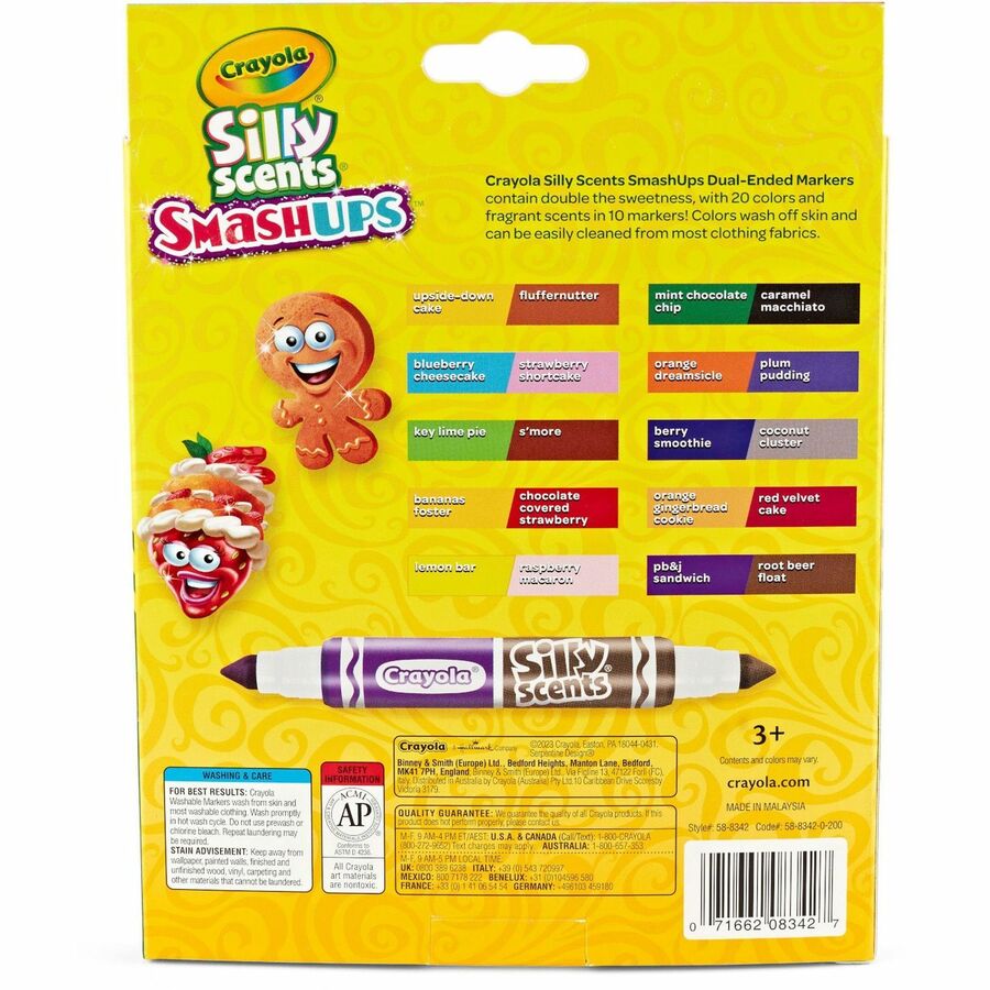 Crayola Silly Scents Dual-Ended Markers: Broad Point Washable Multi Ink - 10 Pack - Art Markers
