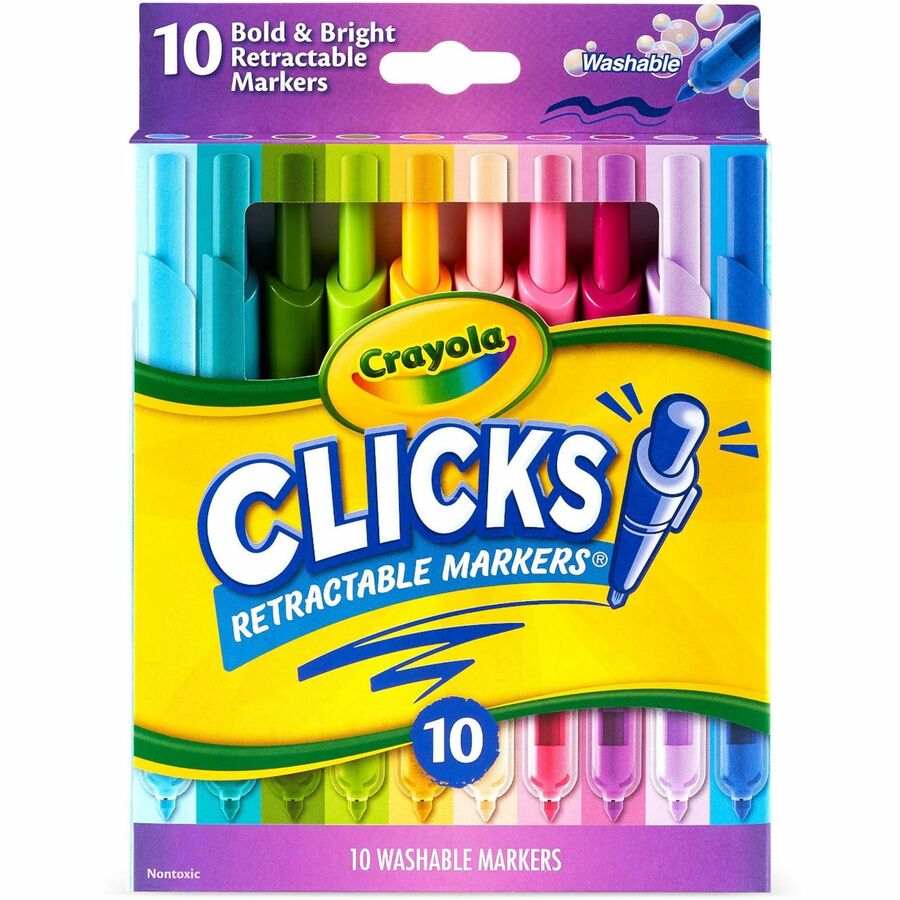 Crayola Clicks Retractable Markers - Bold Marker Point - Retractable - Washable - Multi Ink - 10 / Pack