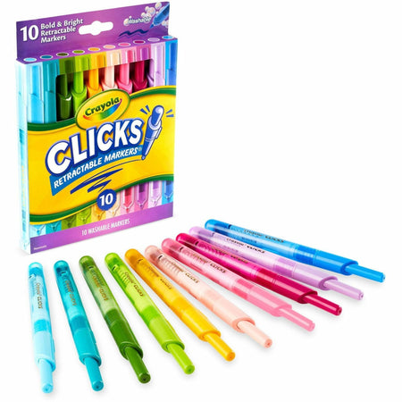 Crayola Clicks Retractable Markers - Bold Marker Point - Retractable - Washable - Multi Ink - 10 / Pack