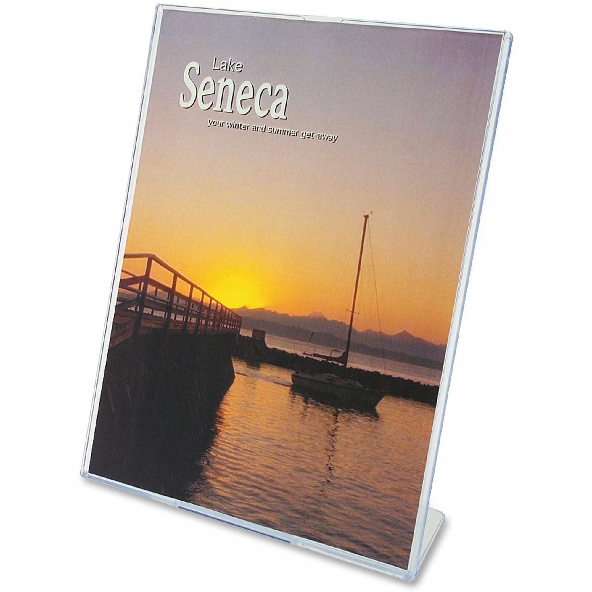 Deflecto Superior Image Slanted Sign Holders - 8.5" Width x 11" Height x 3.5" Depth - L-shaped Shape - Top Loading, Durable - Polystyrene - Clear - 12 / Carton