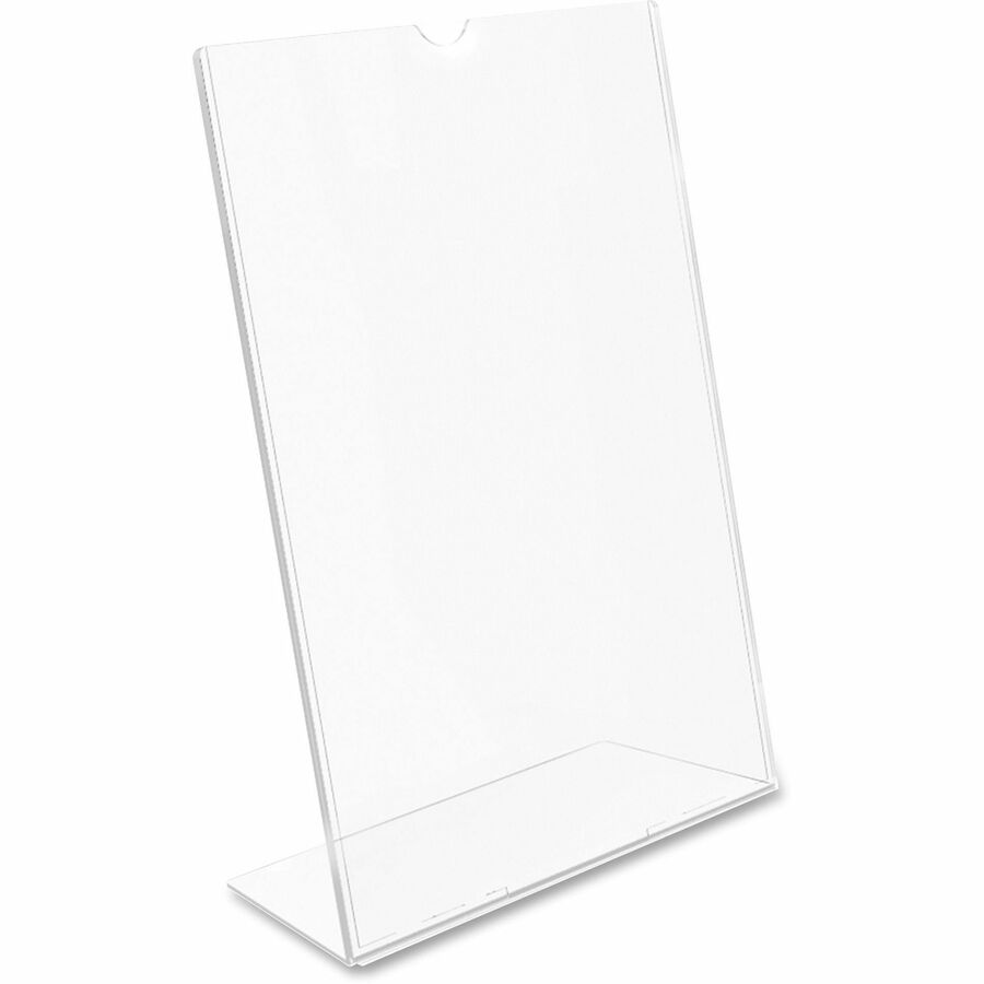 Deflecto Superior Image Slanted Sign Holders - 8.5" Width x 11" Height x 3.5" Depth - L-shaped Shape - Top Loading, Durable - Polystyrene - Clear - 12 / Carton