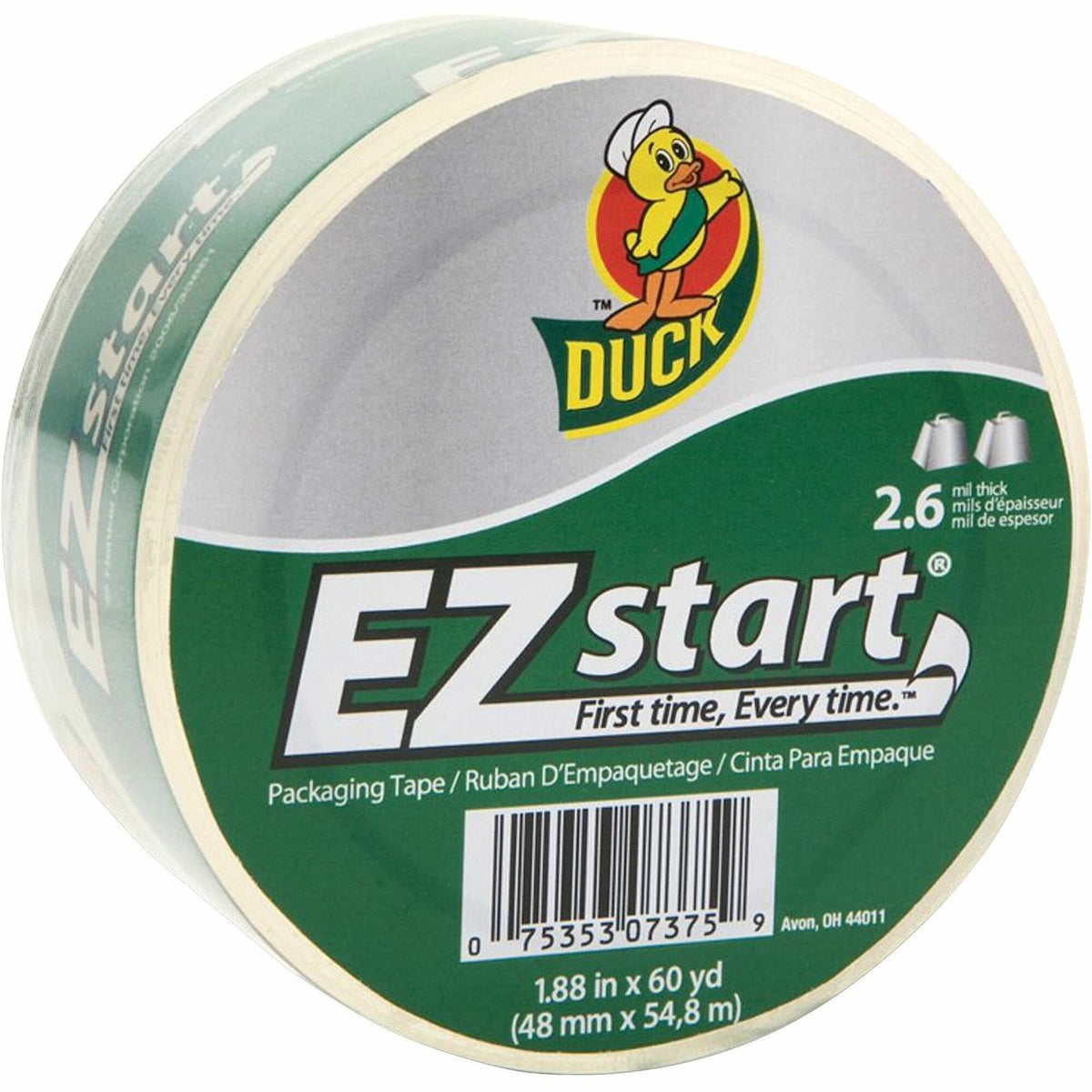 Duck Brand EZ START Packaging Tape - 60 yd Length x 1.87" Width x 2.6 mil Thickness - Clear - 12 / Carton