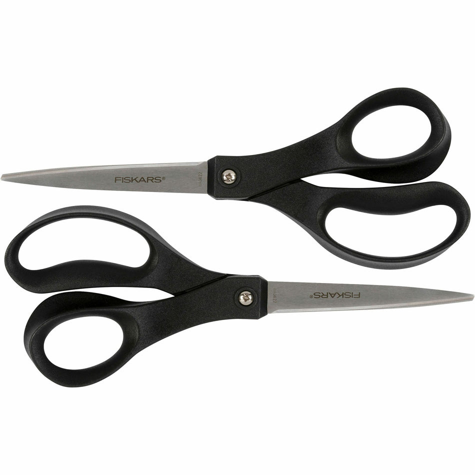 Fiskars Recycled All-purpose Scissors - Stainless Steel - Straight Tip - Black - 2 / Pack