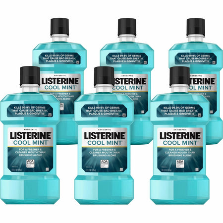 LISTERINE® Cool Mint Antiseptic Mouthwash - For Bad Breath, Cleaning - Cool Mint - 1.06 quart - 6 / Carton