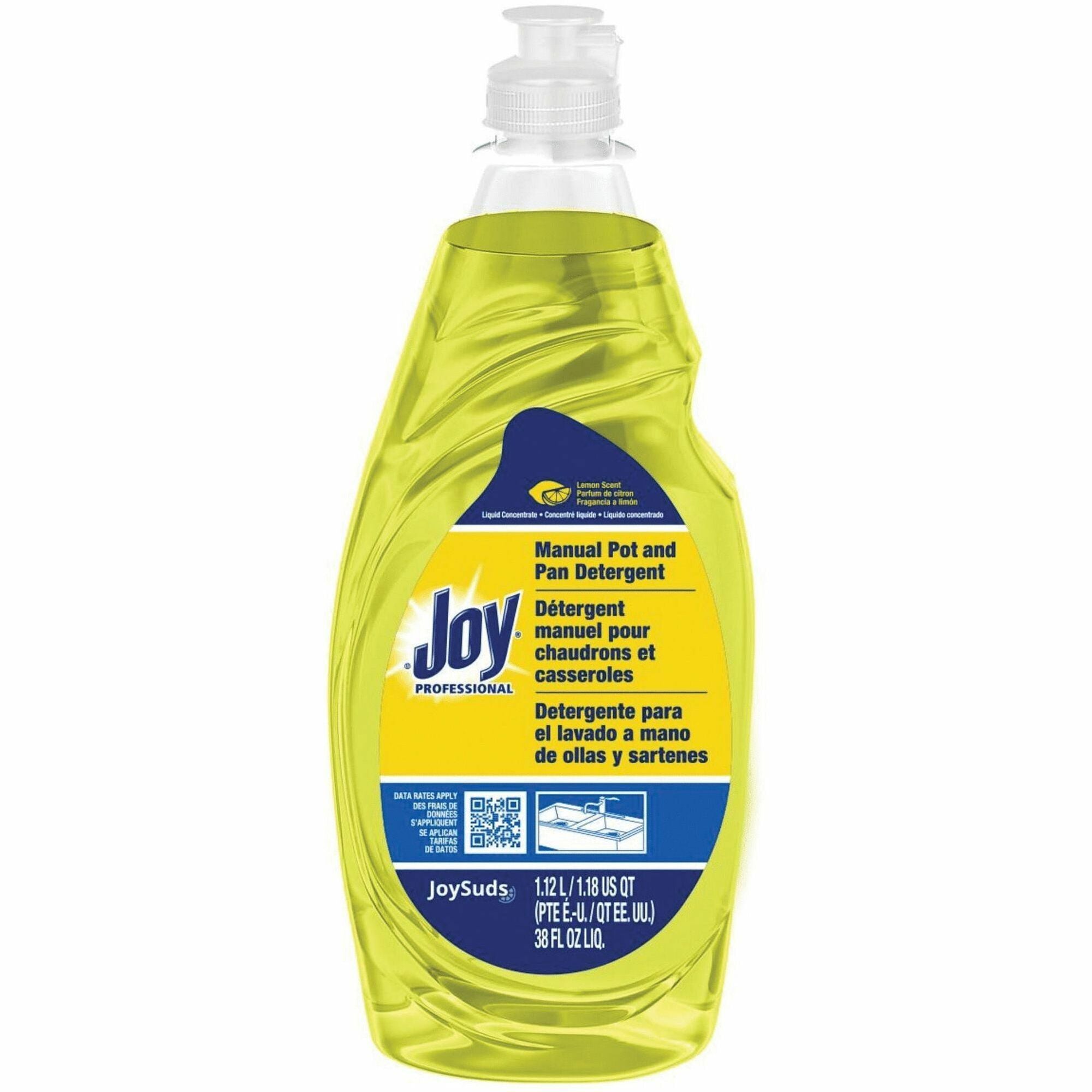 JoySuds Professional Dishwashing Detergent - Concentrate - 38 fl oz (1.2 quart) - Lemon Scent - Yellow - 8 / Carton