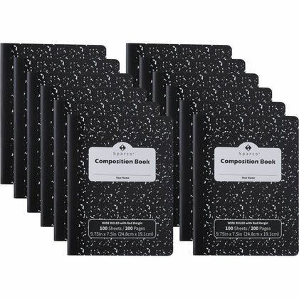Sparco Composition Notebook: 100 Sheets Letter Size Black Cover - 12 Pack - Notebooks