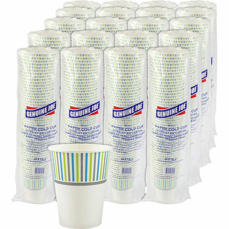 Genuine Joe 12 oz Cold Cups - 50 / Pack - 20 / Carton - White - Paper - Cold, Beverage
