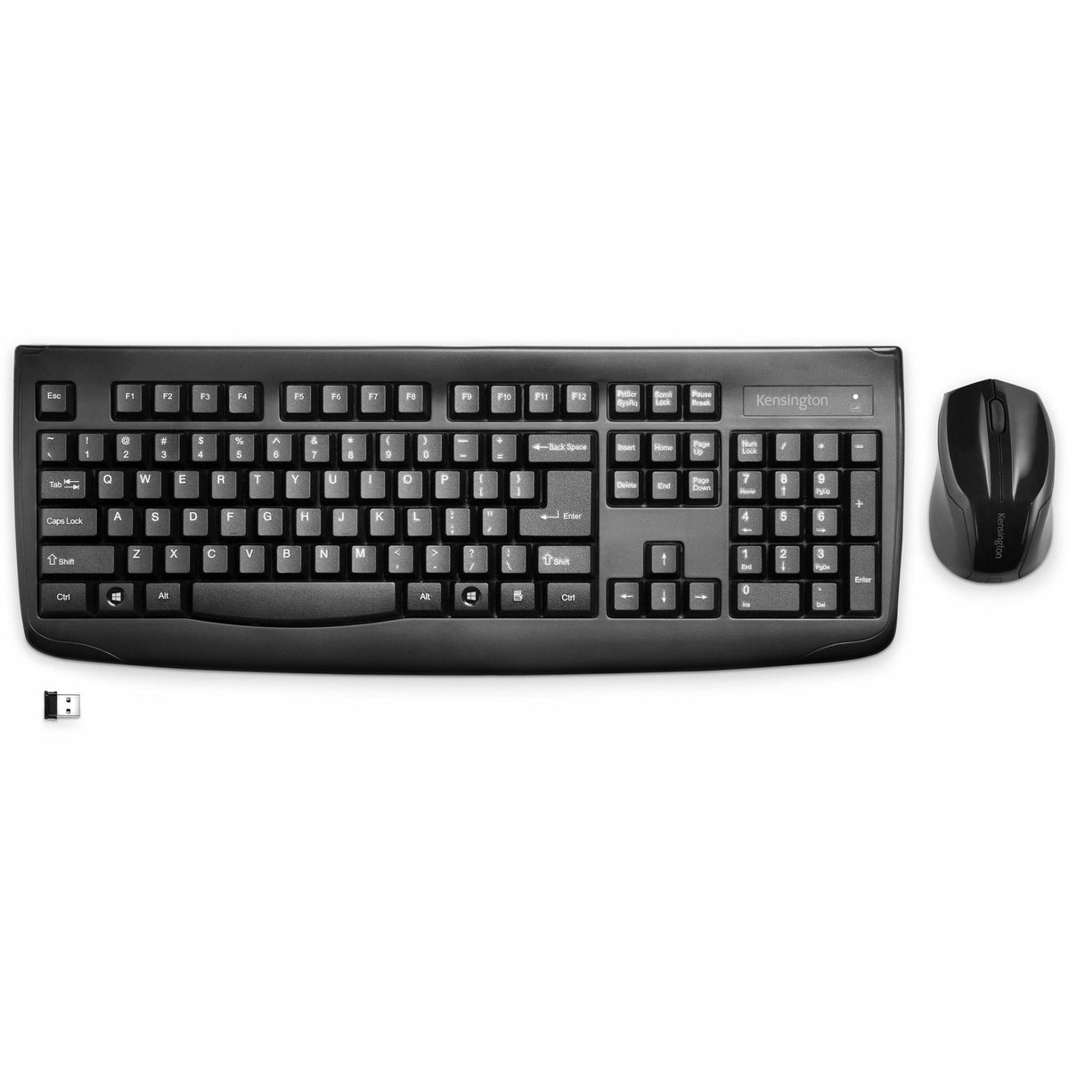 Kensington Keyboard for Life Wireless Desktop Set - USB 2.0 Membrane Wireless RF 2.40 GHz Keyboard - 104 Key - Black - USB 2.0 Wireless RF - 1000 dpi - Scroll Wheel - Black - Symmetrical - AA, AAA - Compatible with PC - 1 Each
