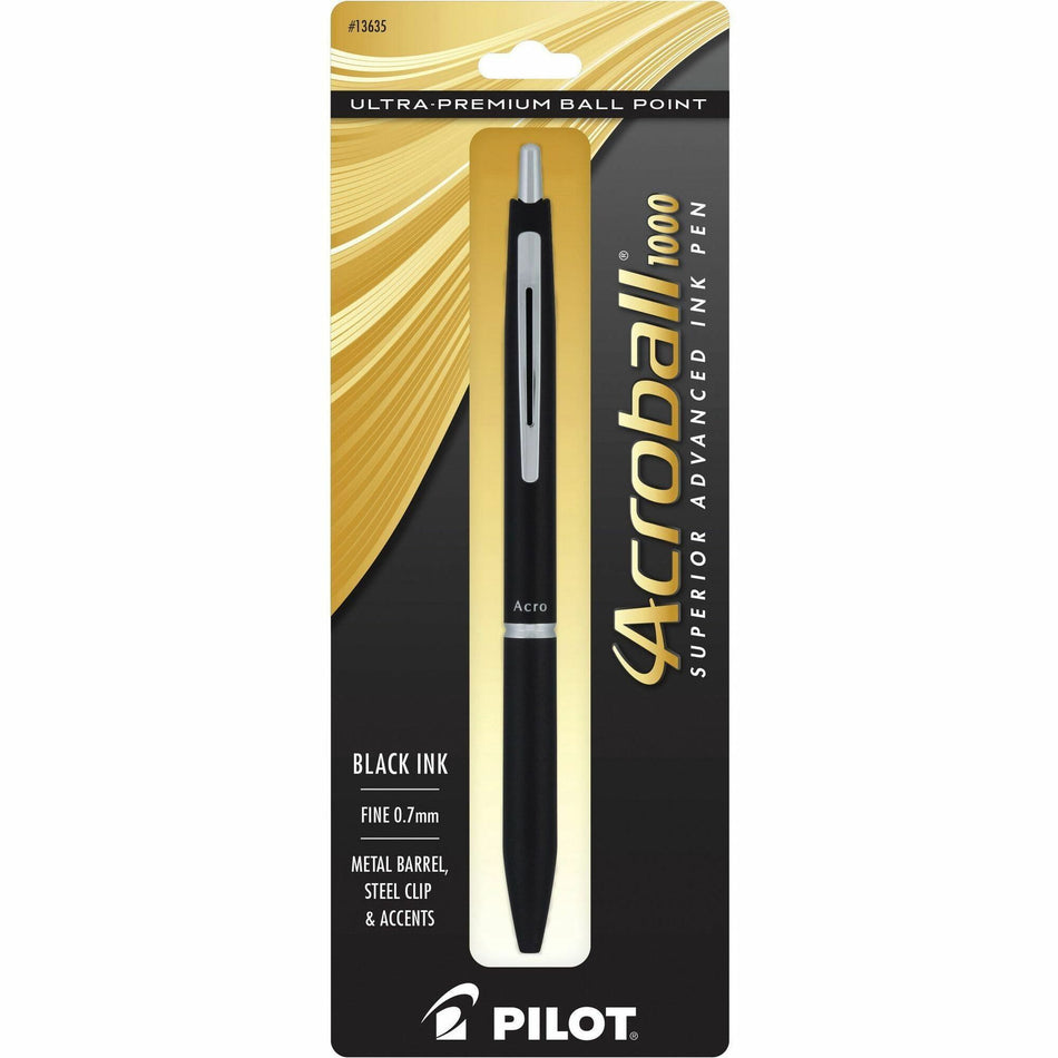 Acroball Ballpoint Pen - 0.7 mm Fine Pen Point - Refillable - Retractable - Black Ink - Gel-based - Black Barrel - Tungsten Carbide Tip - 1 Each