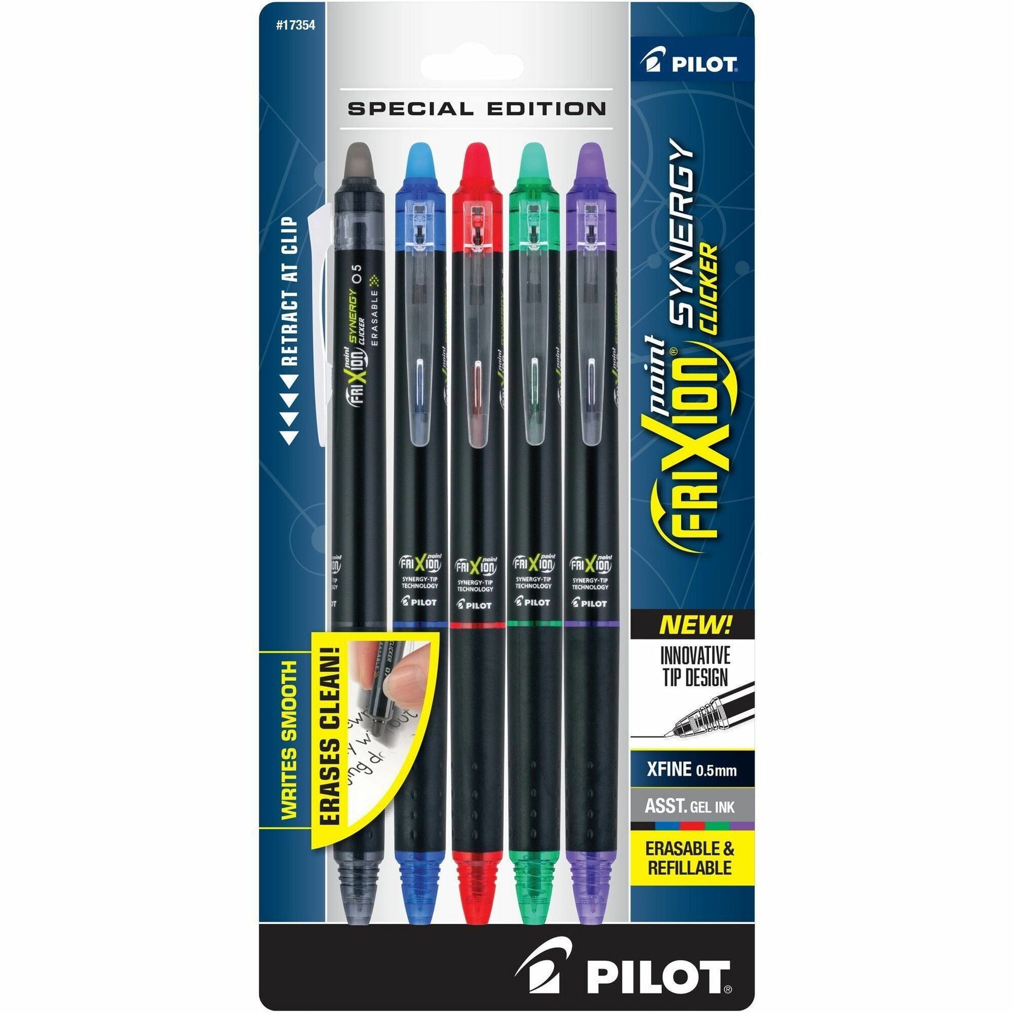 FriXion Synergy Clicker Erasable Gel Pen - 0.5 mm Extra Fine Pen Point - Retractable - Erasable - Assorted Ink - 5 / Pack